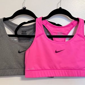 Lot of 2! Nike Swoosh Active Sport Bra Top Women Large Gray + Hot Pink